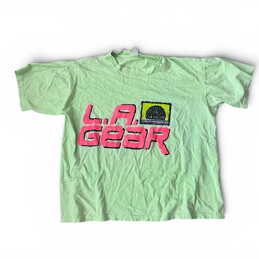 Vintage 90s LA Gear Neon Lime Green Boxy T Shirt L XL